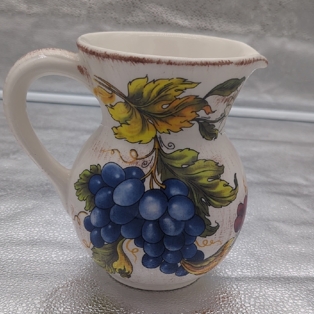 GTB Italian Decorative Ceramic Pitcher with Blue and Green Grapes